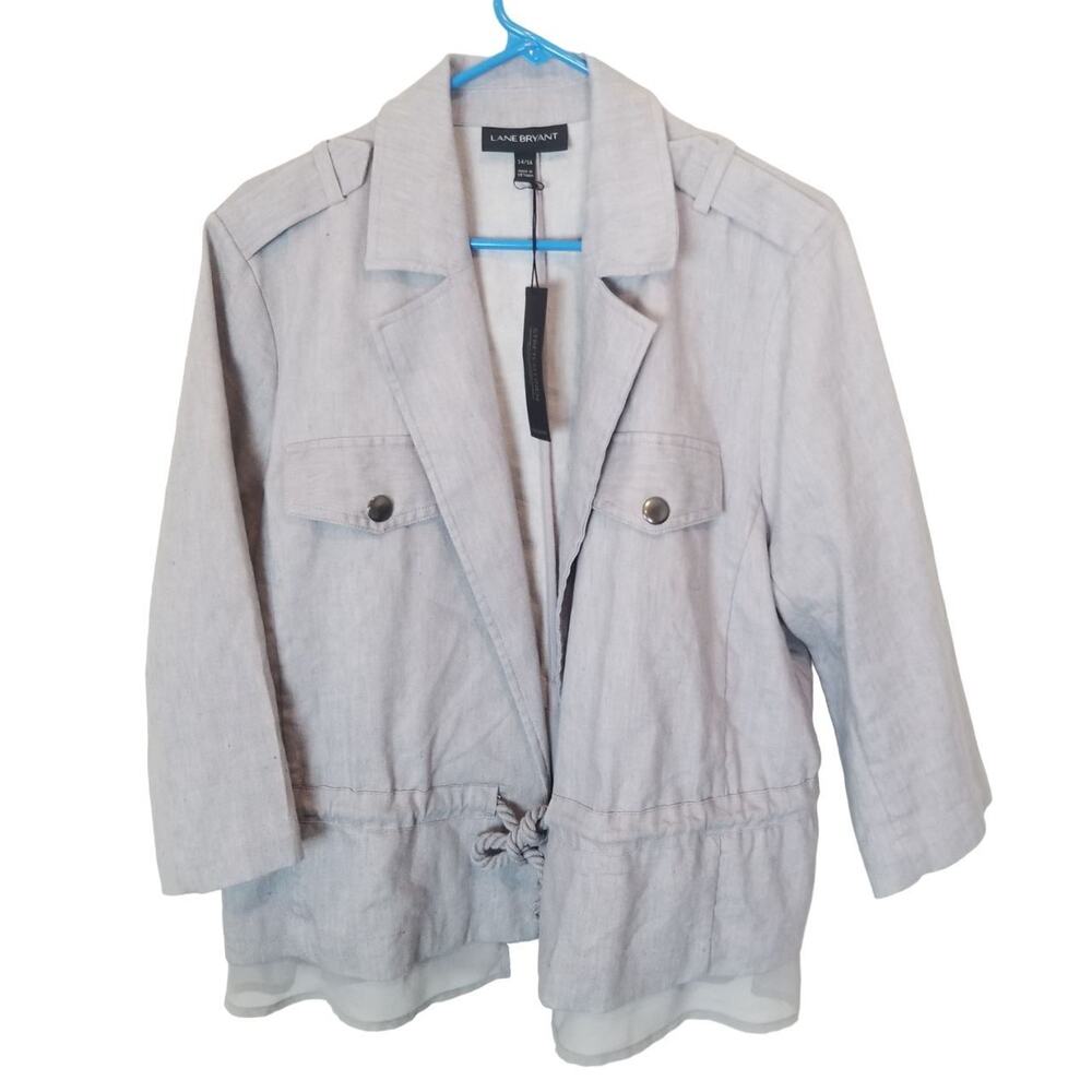Lane Bryant Womens Linen Blend Blazer Jacket Sz 14/16 Minimalist Career Layering